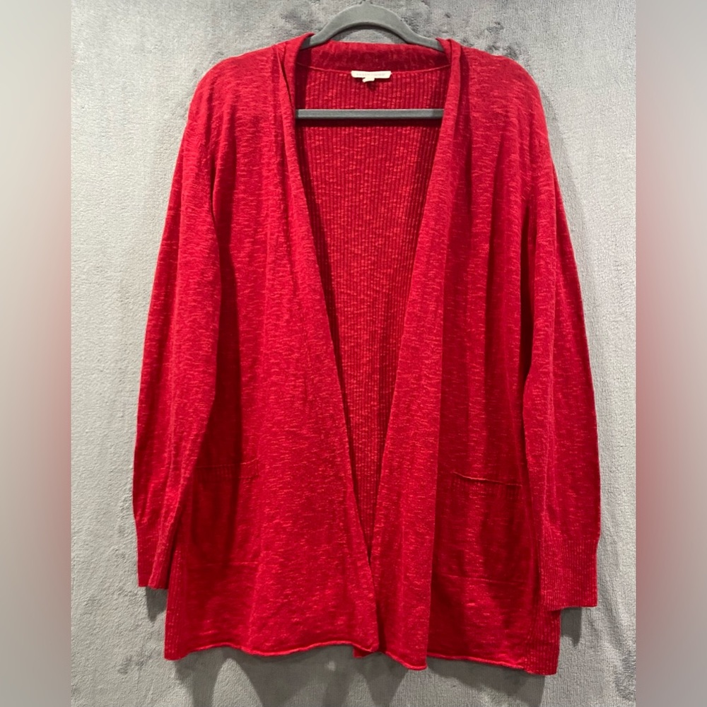 Eileen Fisher Open-Front Red Cardigan
